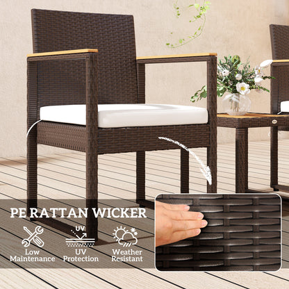 Bermuda Rattan Brown and White 3 Piece Outdoor Garden Bistro Set With Table