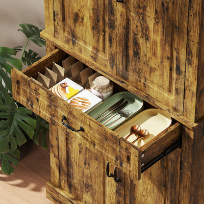 Zirolu 180cm Wooden Brown Tall Kitchen Pantry Cabinet with Drawer And Storage Shelves