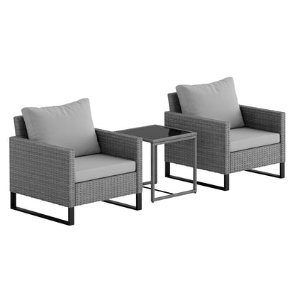Dobaso Rattan Grey 3 Piece Bistro Set with Glass Coffee Table