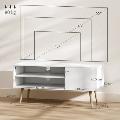 Avalia 110cm White TV Stand For Screens Up To 55 Inches With Open Shelves And Cable Access
