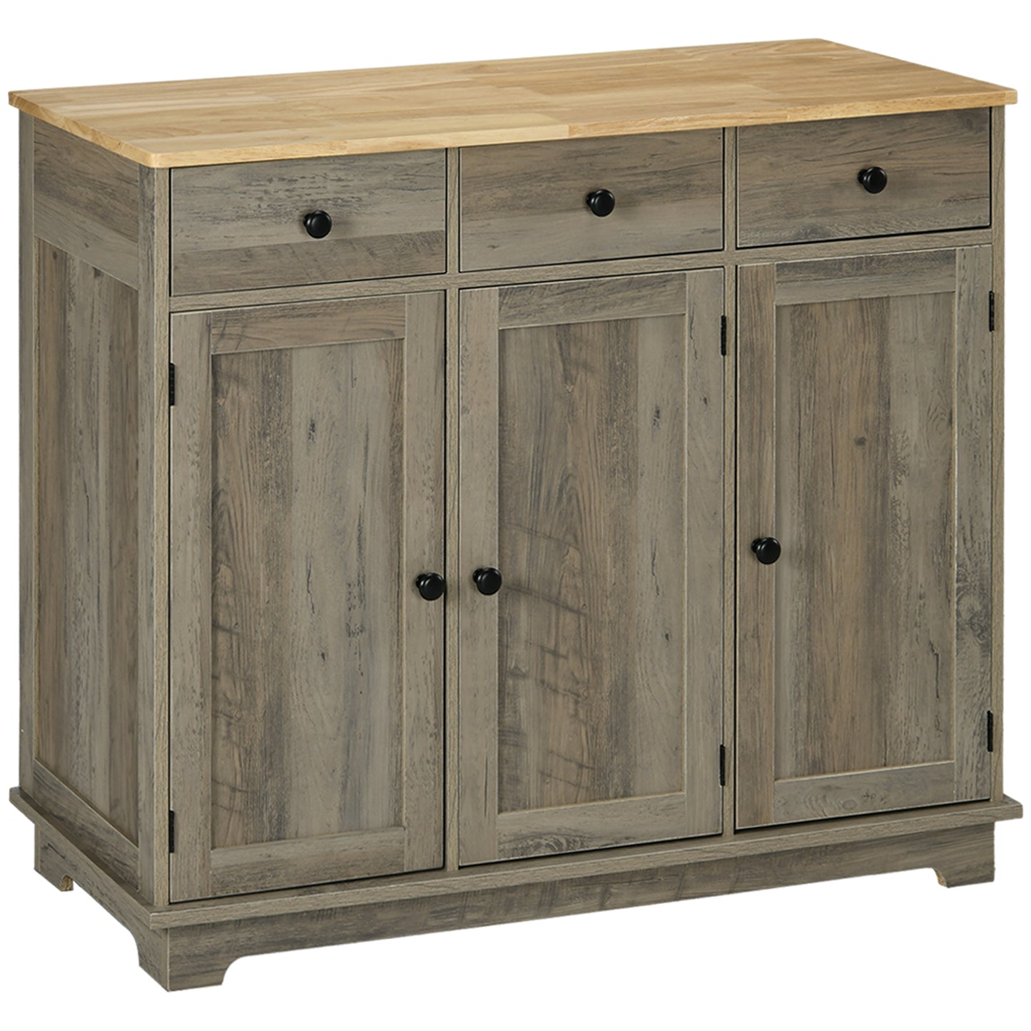 Lurafi Grey Wood Sideboard With Natural Top 3 Doors 3 Drawers 3 Shelves