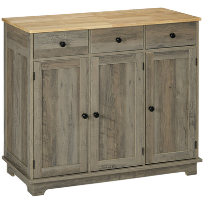 Lurafi Grey Wood Sideboard With Natural Top 3 Doors 3 Drawers 3 Shelves