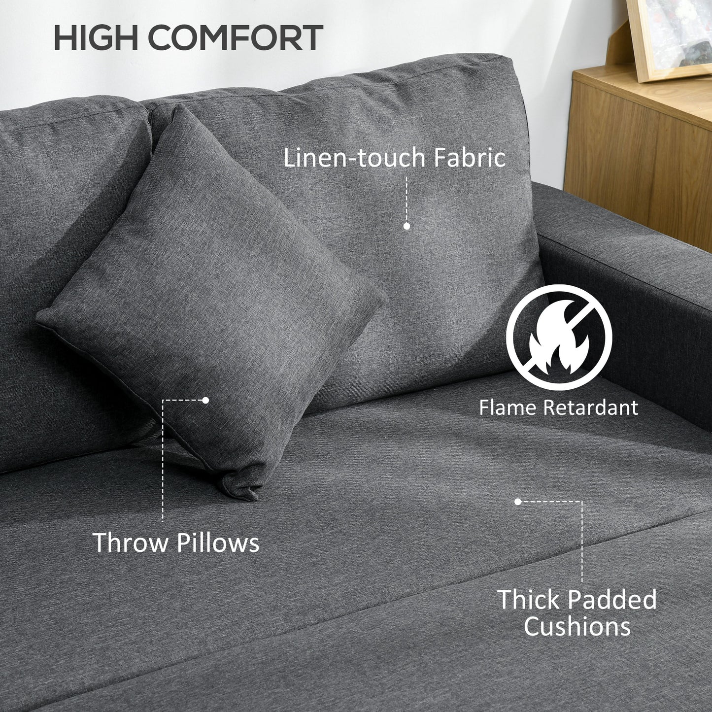Kesosu Dark Grey Upholstered 3 Seater Sofa Bed With Built In Storage
