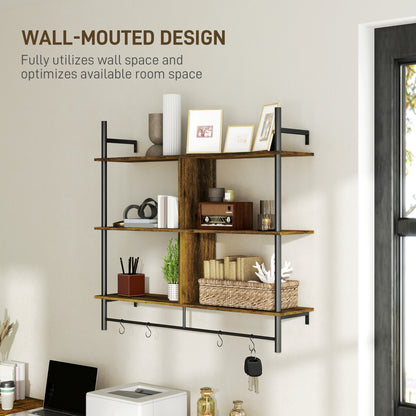 Todoco Wood And Metal Brown And Black 3 Tier Floating Wall Shelves