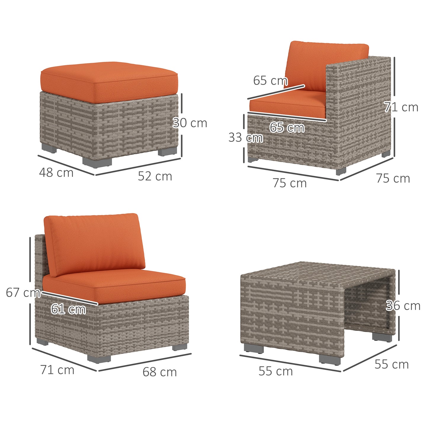 Suve Grey Rattan 6 Seater Garden Furniture Set With Orange Cushions