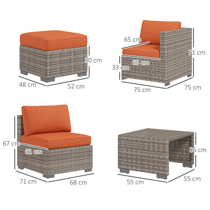 Suve Grey Rattan 6 Seater Garden Furniture Set With Orange Cushions
