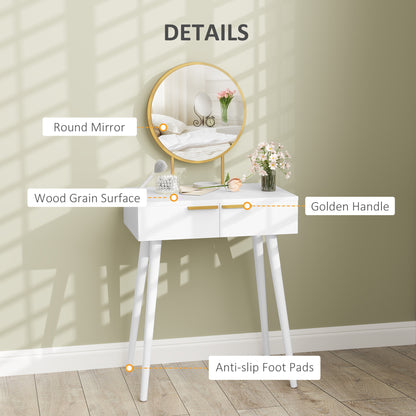 Sovaha White Elegant Dressing Table With Round Mirror 60 x 40 x 123cm