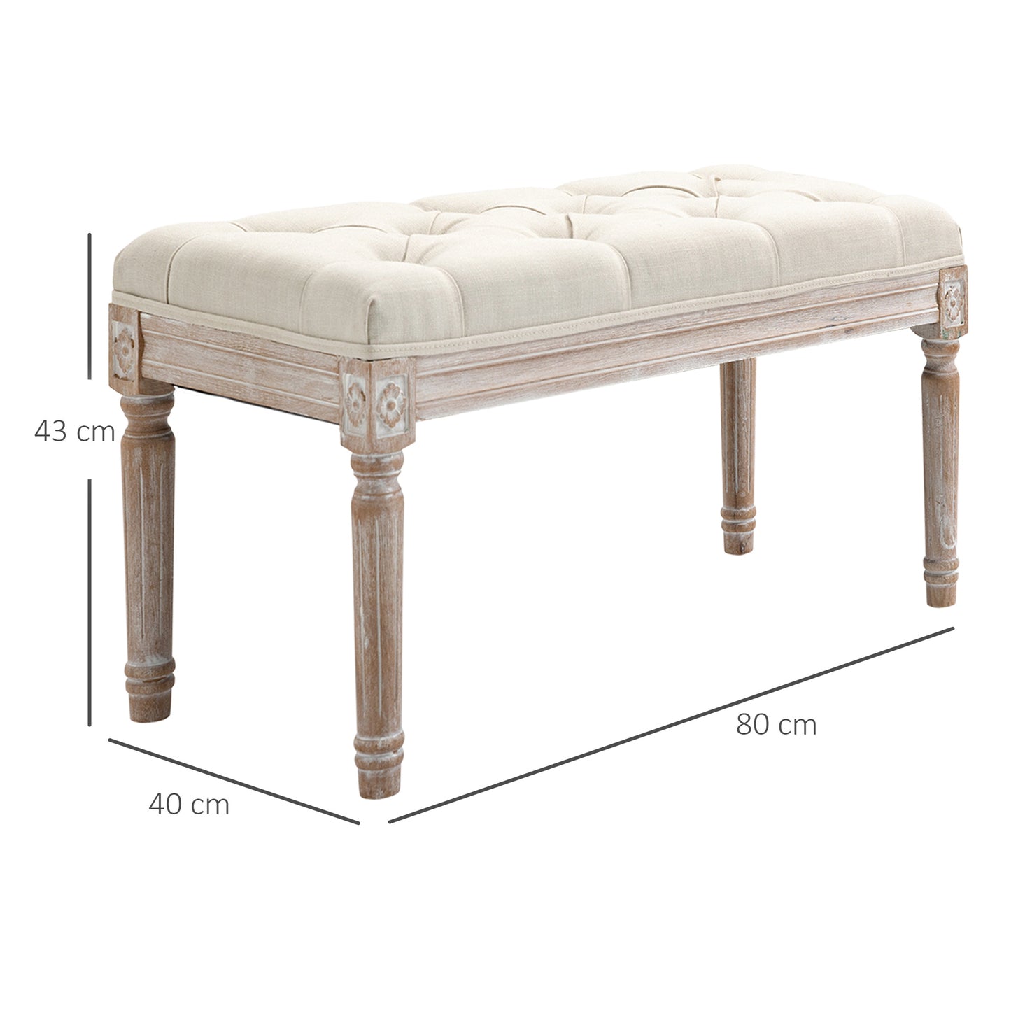 Sose 80cm Fabric Cream Mid Century End Of Bed Bench Tufted Diamond