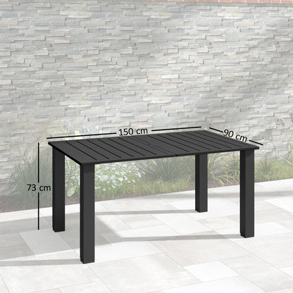 Diranovi Metal Black Rectangular Outdoor Dining Table With Slatted Top And Parasol Hole For 6