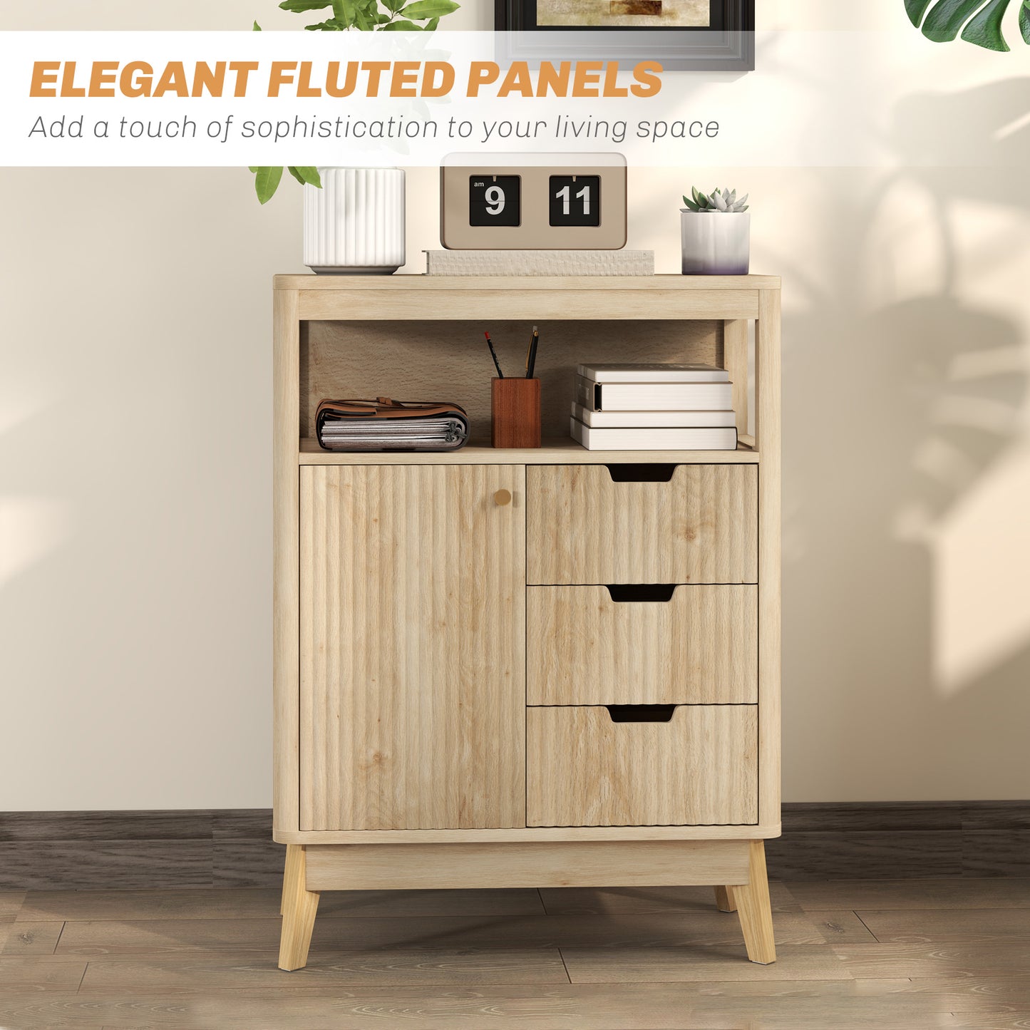 Cova Vira Natural Wood Sideboard 3 Drawers And Adjustable Interior Shelving