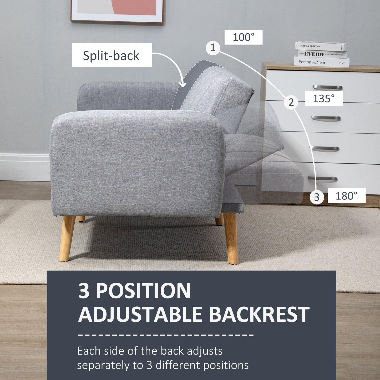 Dodi Minimalist Light Grey 3 Seater Sofa Bed With Panel Tufted Back Design