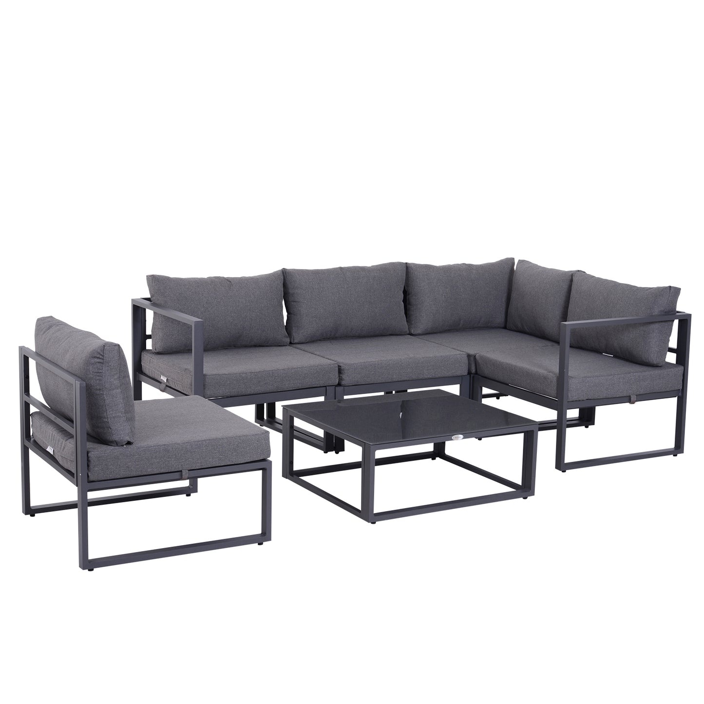 Dokase 5 Seater Grey Outdoor Corner Sofa Set with Coffee Table and Chair Aluminium Framae