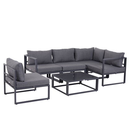 Dokase 5 Seater Grey Outdoor Corner Sofa Set with Coffee Table and Chair Aluminium Framae