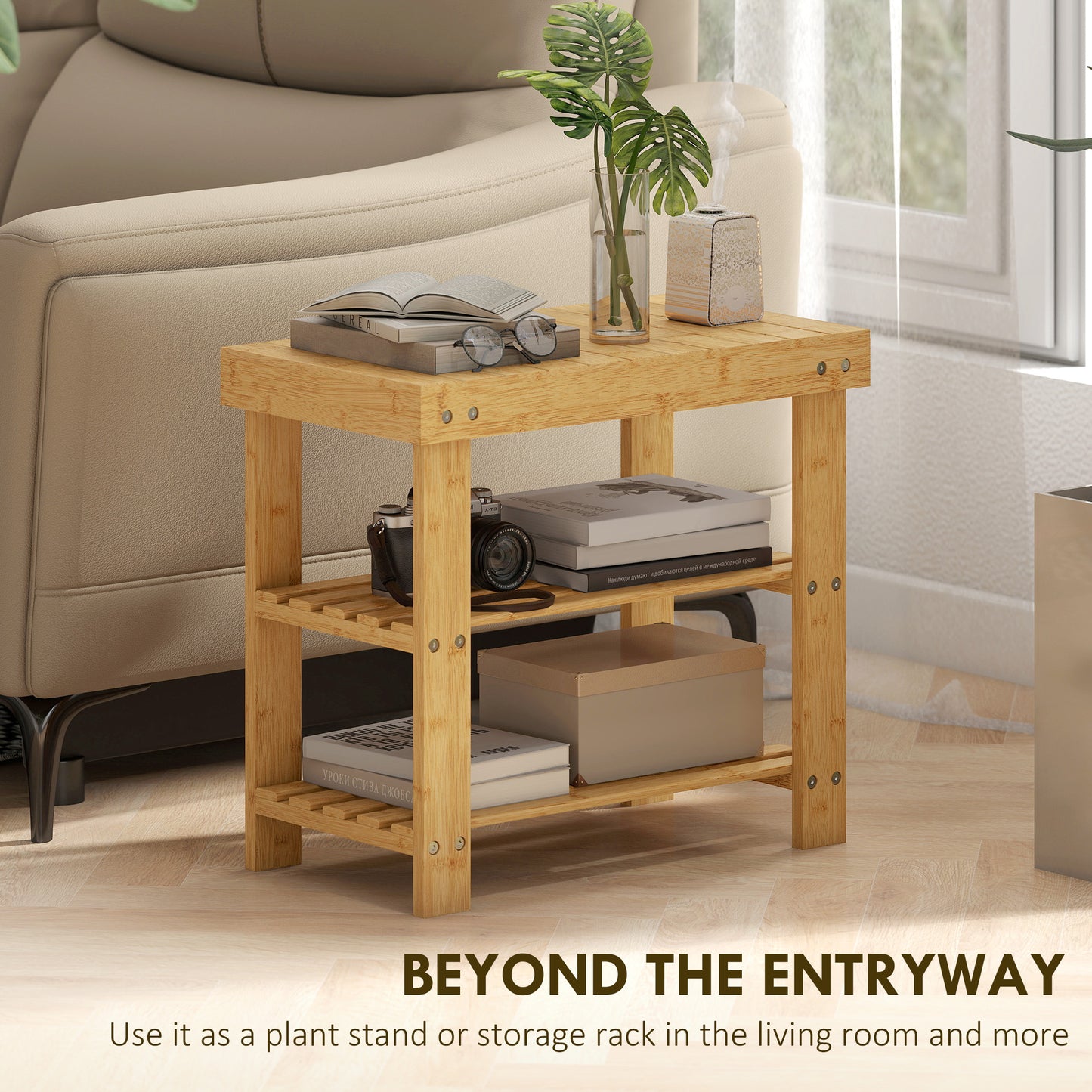 Tono Keel Bamboo Natural 2 Tier Shoe Storage Bench