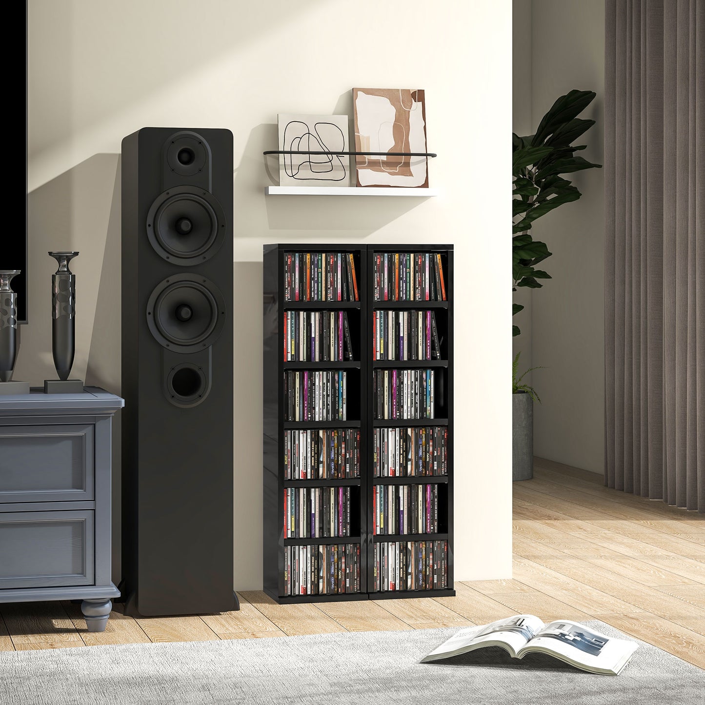 Kera Mimo High Gloss Black Set Of 2 CD Storage Units With 102 Disc Capacity