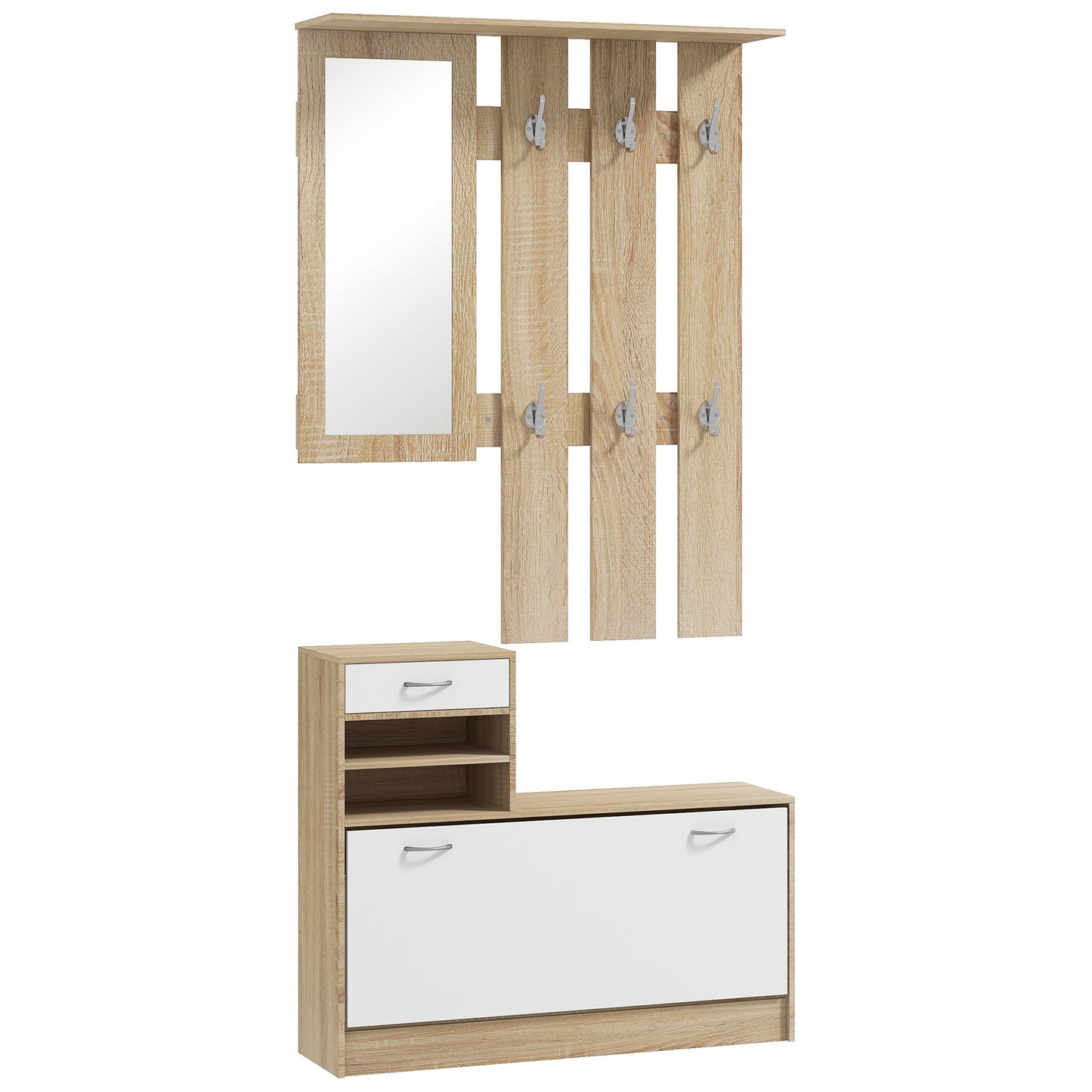 Haelna Natural Wood And White 3 In One Hallway Storage Set