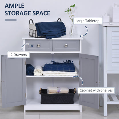 Lufili Freestanding Bathroom Storage Unit With 2 Drawers And Cupboard Traditional Style Grey And White