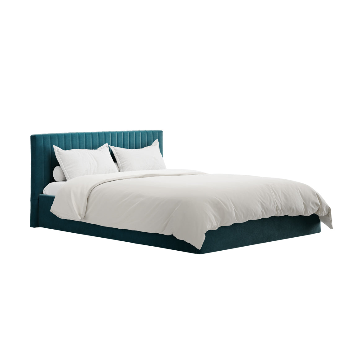 Dublin Teal Blue 4ft6 Double Ottoman Bed with Ribbed Headboard
