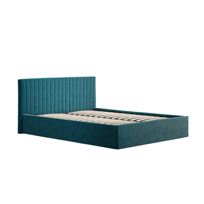 Dublin Teal Uphostered Blue 5ft King Size Ottoman Bed with Ribbed Headboard