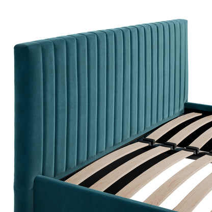 Dublin Teal Blue 4ft6 Double Ottoman Bed with Ribbed Headboard