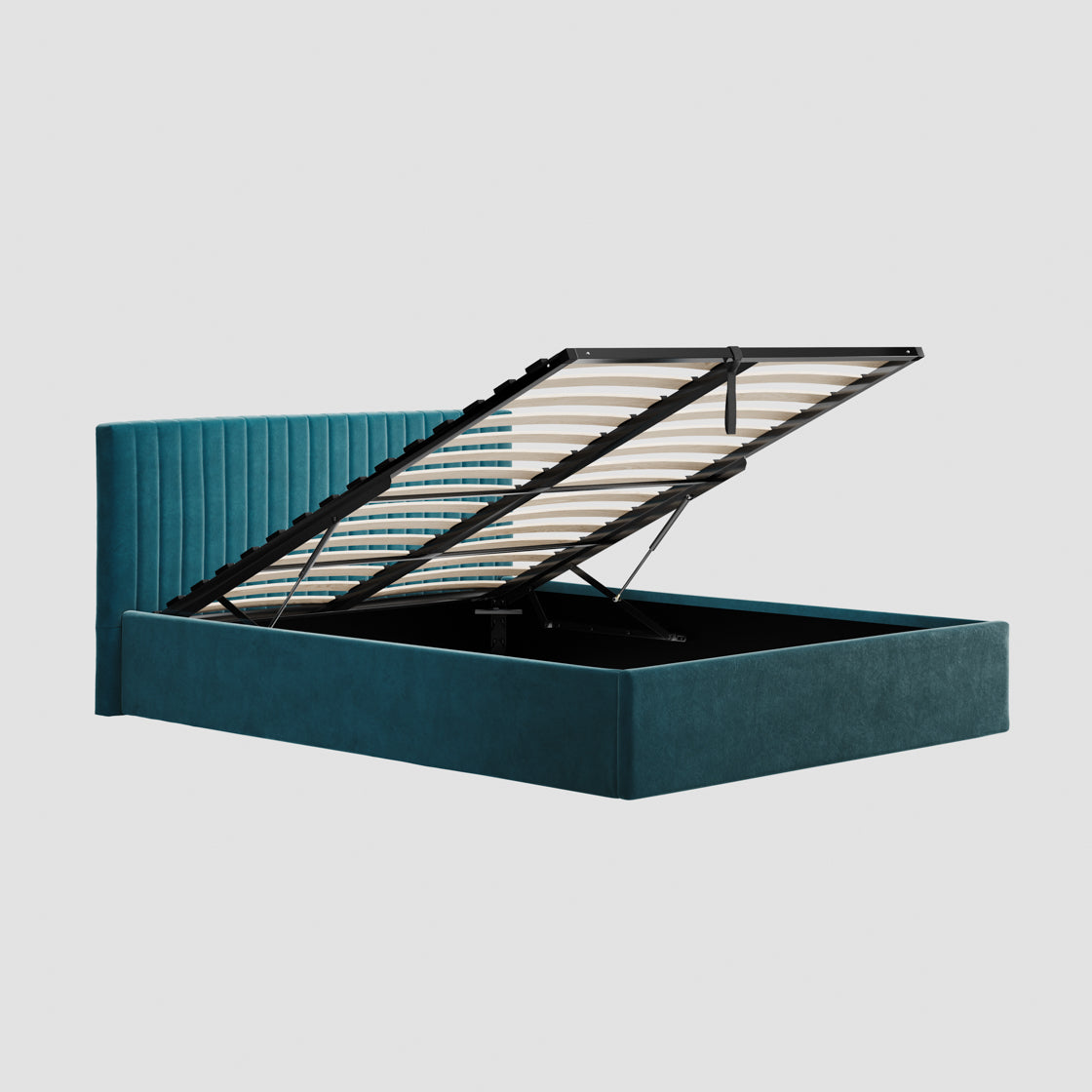 Dublin Teal Blue 4ft6 Double Ottoman Bed with Ribbed Headboard