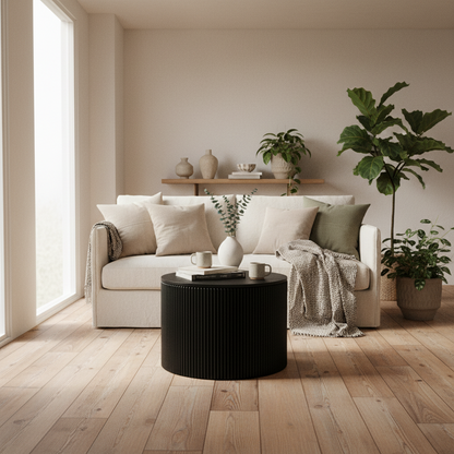 Trecool Black Wood Reeded Round Coffee Table
