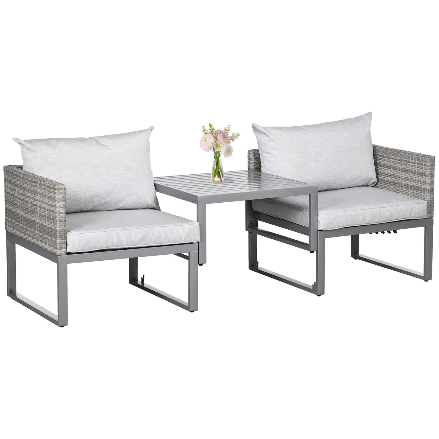 Vidi Roli Rattan Grey 3 In One Bistro Set With Rising Table And Adjustable Sofa Cushions