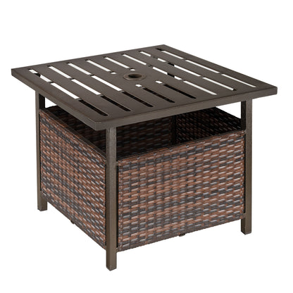 Lalema Rattan Brown Square Outdoor Coffee Table With Umbrella Hole And Slatted Top