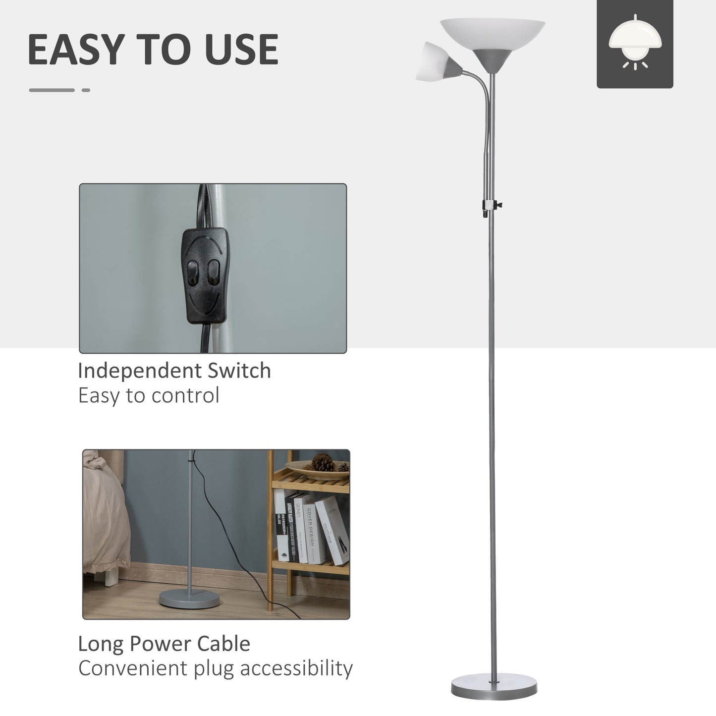 Vina Metal Silver LED Floor Lamp 180 cm With Mother And Child Uplighter