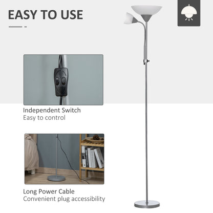 Vina Metal Silver LED Floor Lamp 180 cm With Mother And Child Uplighter