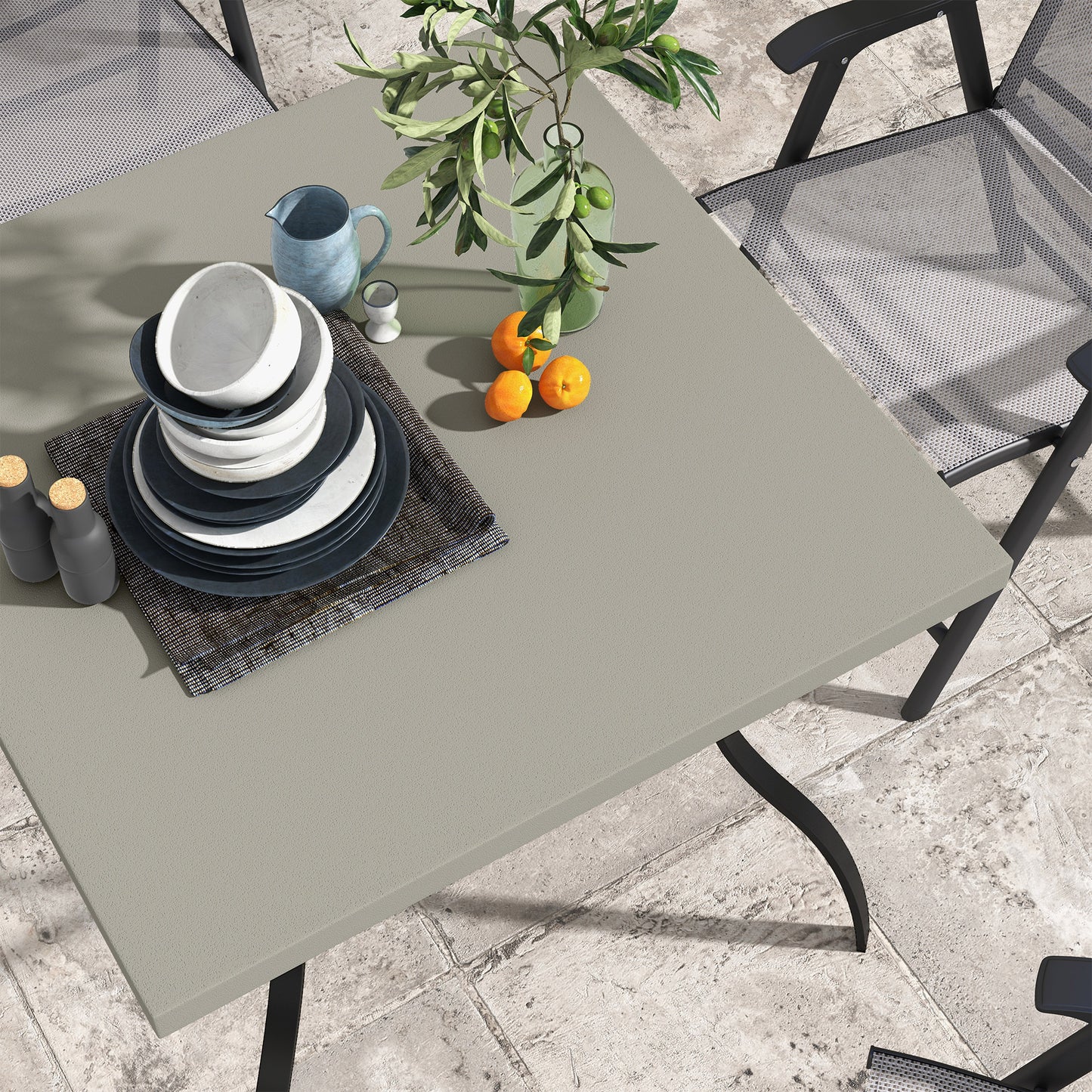 Coel Steel Grey And Black 4 Seater Garden Table With Parasol Hole