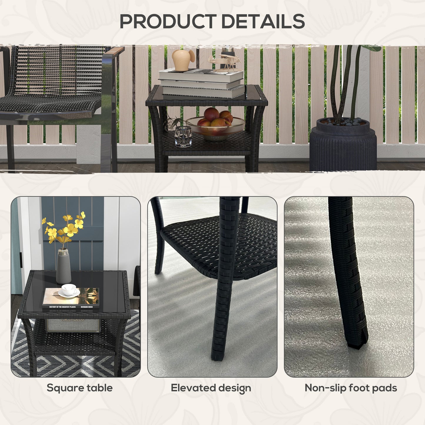 Keso Rattan Black 2 Tier Square Outdoor Coffee Table