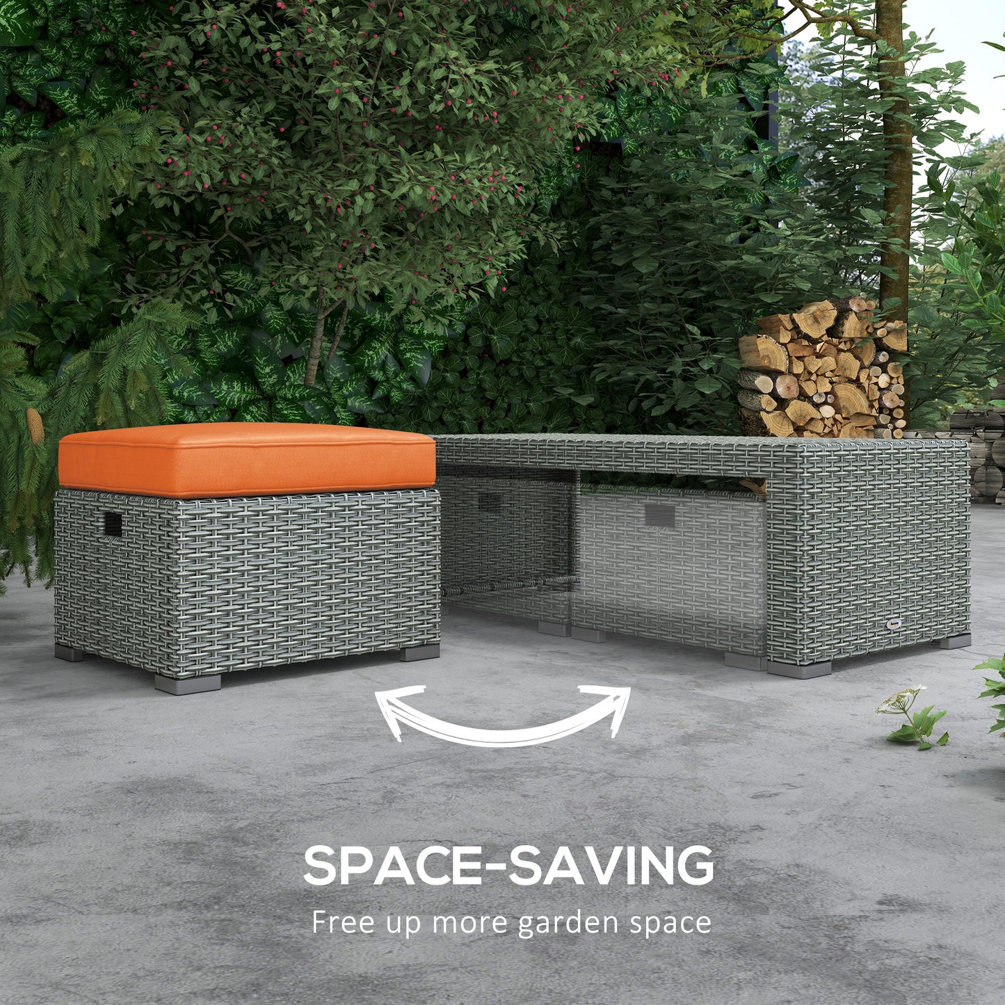 Lerami Rattan Orange 7 Seater Outdoor Garden Furniture Set Sofa Reclining Armchairs and Footstool