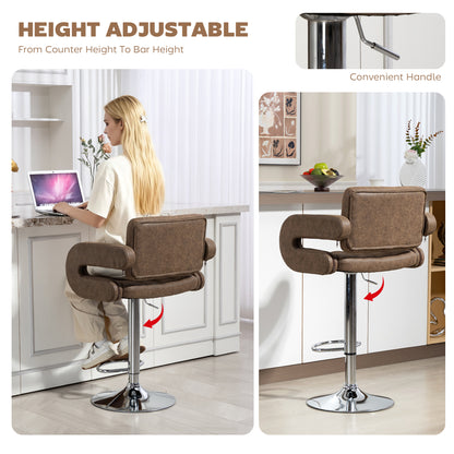 Fivepa Coffee Brown Faux Leather Adjustable Swivel Bar Stool With Armrests