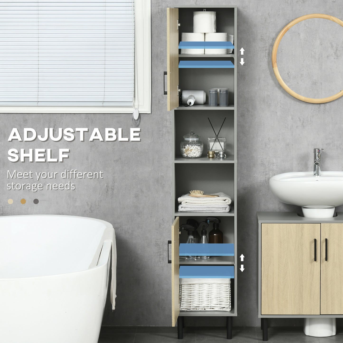 Tokafa Bathroom Furniture Set With Tall Cabinet And Under Sink Storage In Grey