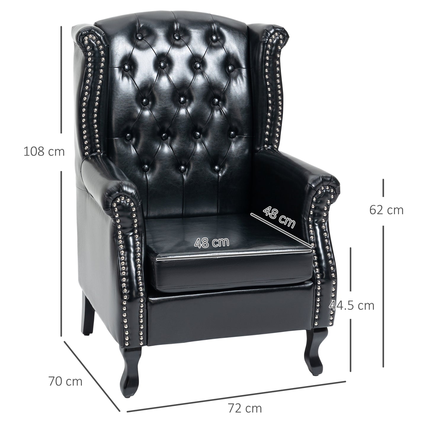 Nana Bafa Black Wingback Accent Chair With Chesterfield Style Tufting And Nail Head Trim