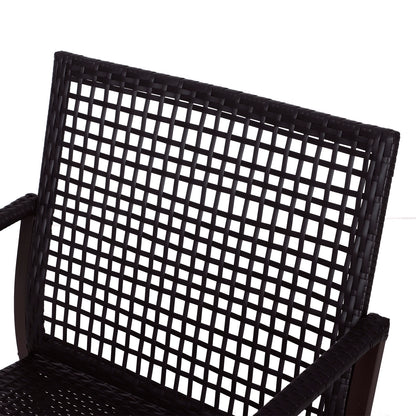 Madile Brown Rattan 3 Piece Bistro Set With Rocking Chairs And Round Glass Coffee Table