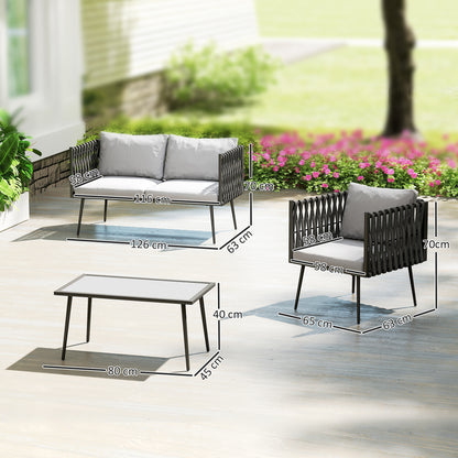Salitte Rattan Rope Grey 4 Seater Outdoor Furniture Set With Cushions