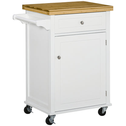 Sofi Wooden White Kitchen Trolley With Drawer Cupboard And Towel Rail