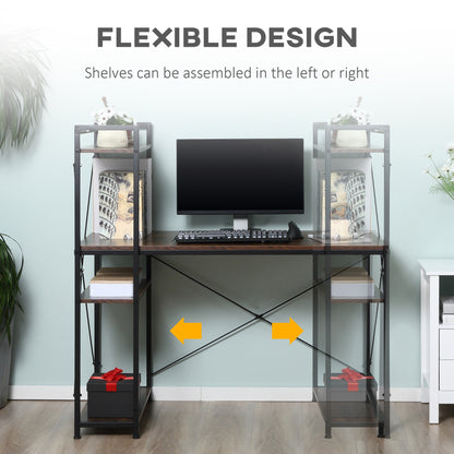 Ledo 120cm Rustic Brown And Black Reversible Industrial Home Office Desk With Side Shelving
