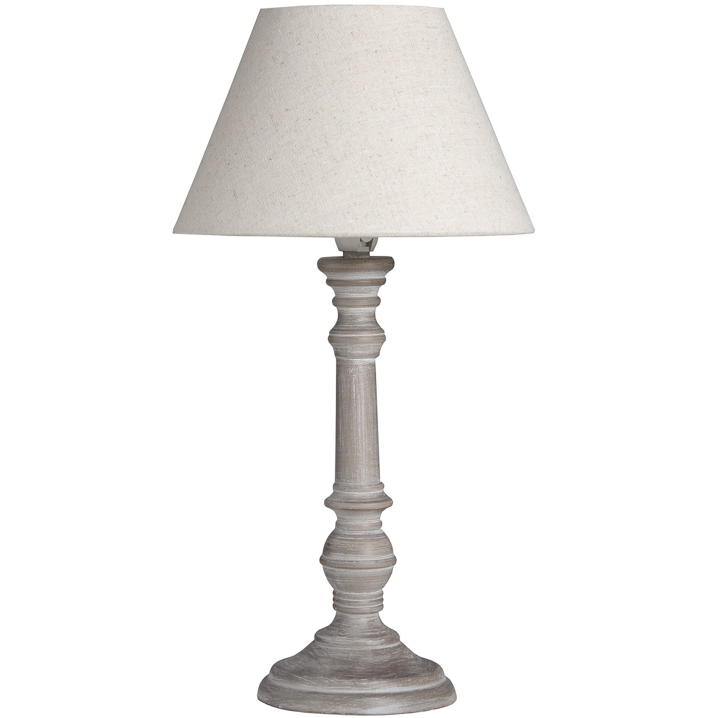Turin Rustic Tall Distressed Grey Wooden Table Lamp with Cream Linen Shade