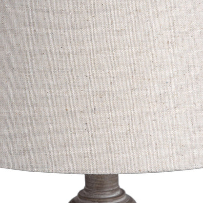 Naples Farmhouse Rustic Grey Wooden Table Lamp with Cream Linen Shade