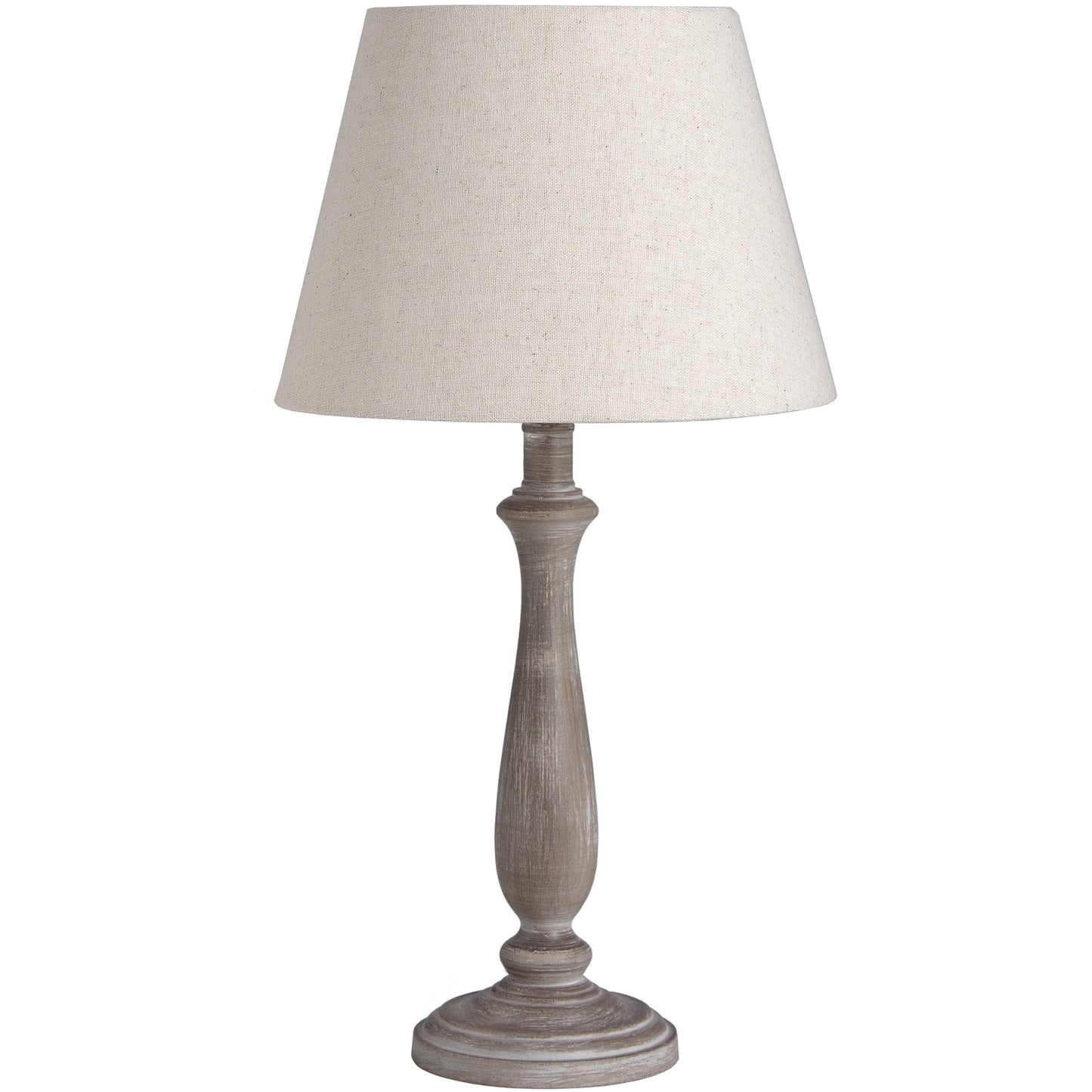Naples Farmhouse Rustic Grey Wooden Table Lamp with Cream Linen Shade