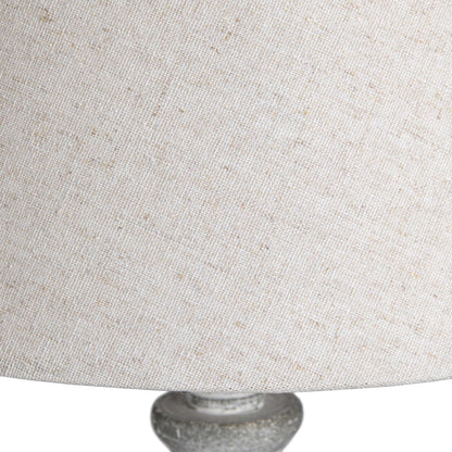 Milan Distressed Grey Farmhouse Carved Wooden Table Lamp with Cream Linen Shade