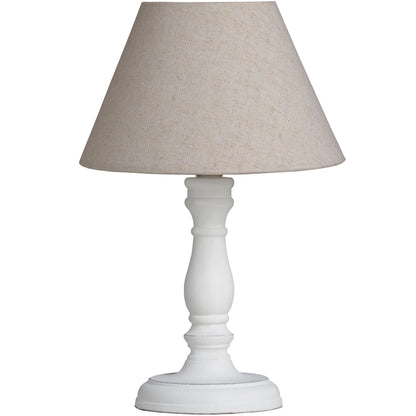 Rome White Washed Wooden Table Lamp with Natural Linen Shade