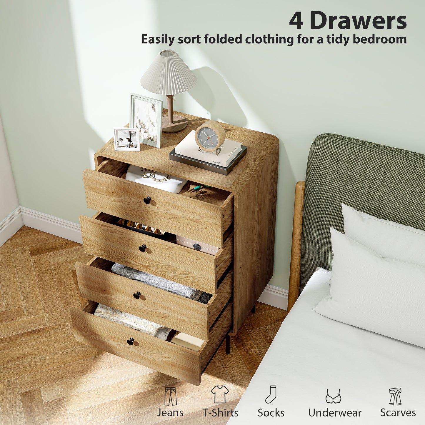 Elmira Wood Oak Finish 4 Drawer Modern Storage Chest