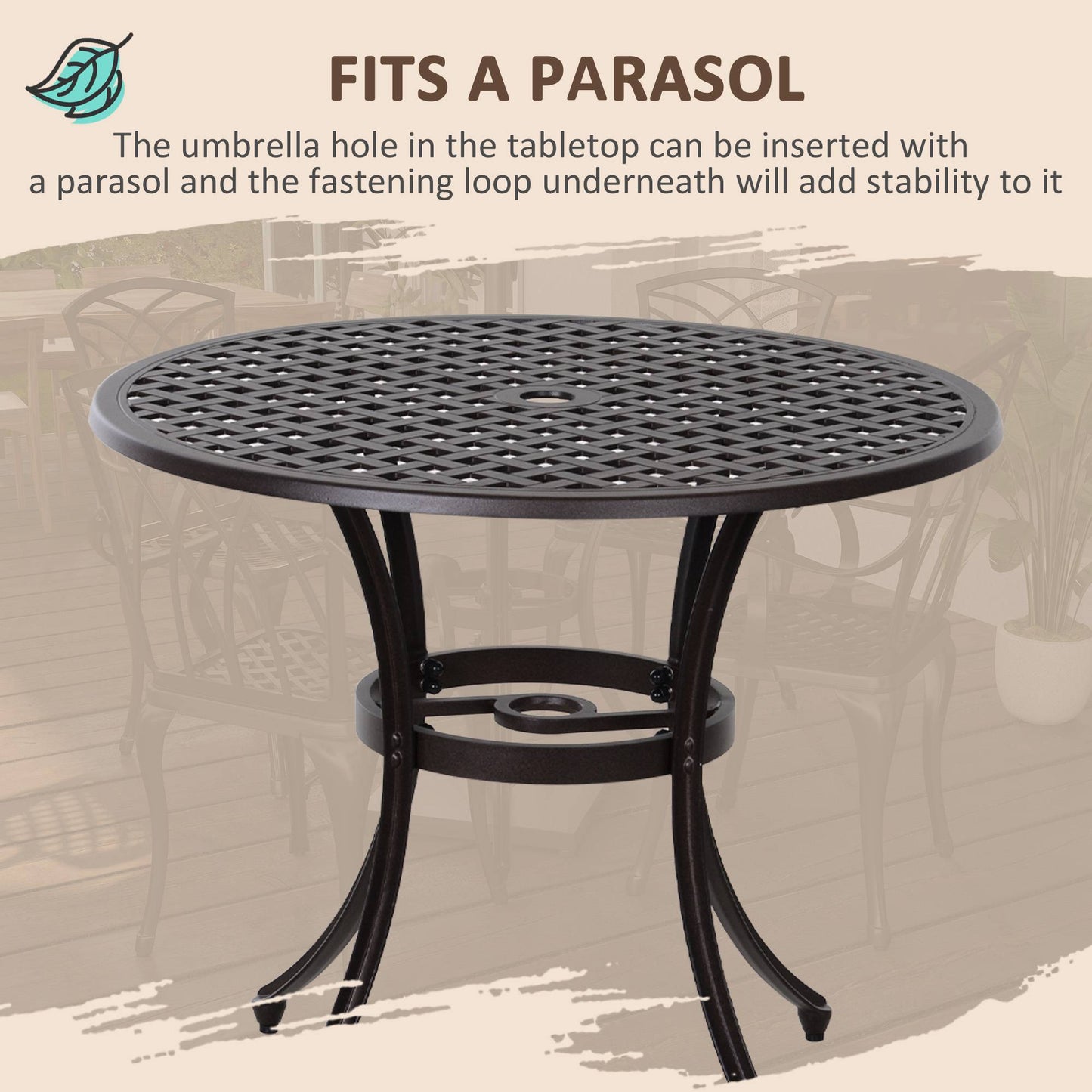Rohafa Brown Cast Aluminium Brown 4 Seater Garden Dining Set With Armchairs And Round Table