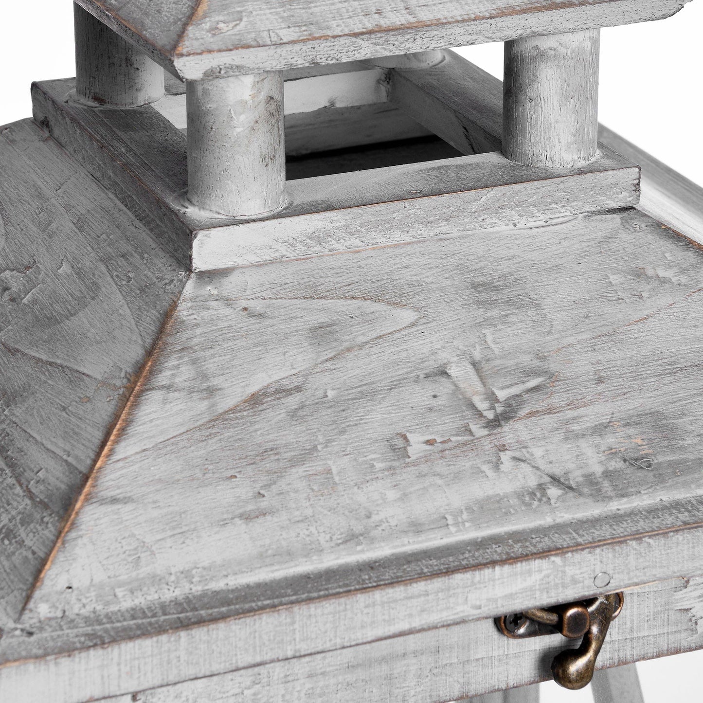 Set Of Three Grey Wooden Lanterns With Glass Panel and Traditional Cross Section