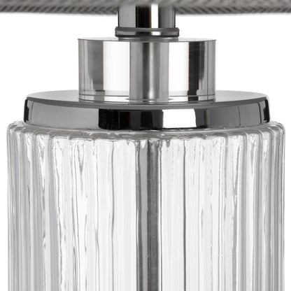 Florence Ribbed Clear Glass Table Lamp with Grey Herringbone Shade