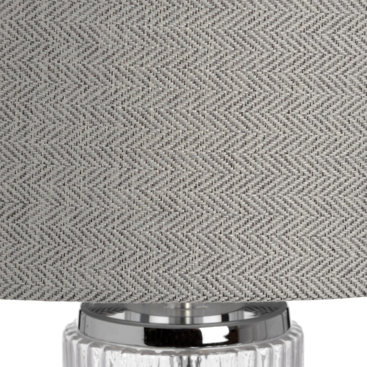 Florence Ribbed Clear Glass Table Lamp with Grey Herringbone Shade